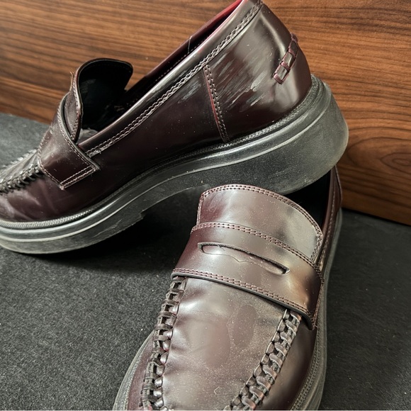 Zara Chunky Penny Loafers Wine Deep Burgundy Women’s Size 7.5 Or 38 - Picture 5 of 13